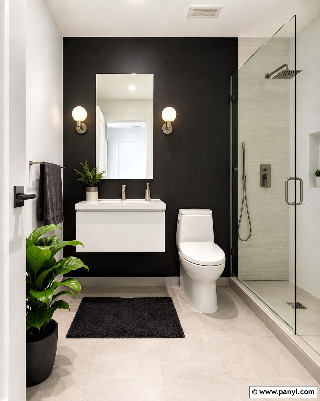 Matte Black Accent Wall Bathroom - 20 black wall bathroom small spaces