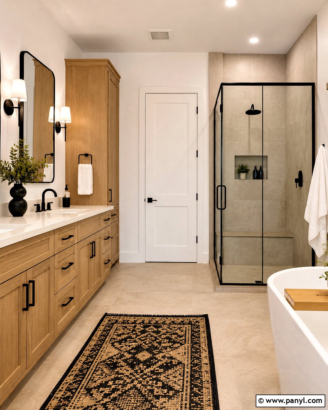 Matte Black Accents With Beige Bathroom Tiles - 20 What Color Goes With Beige Bathroom Tiles