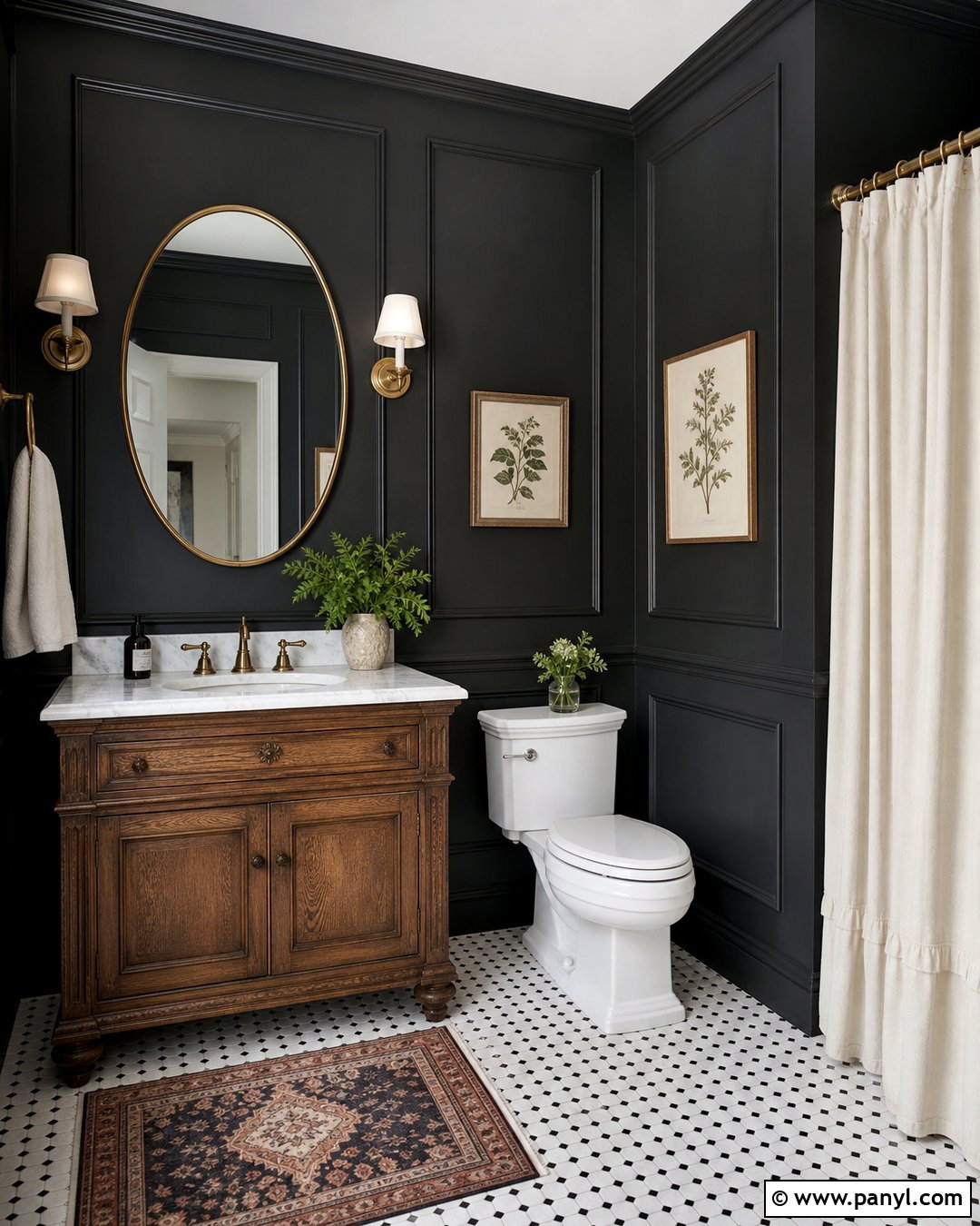 Matte Black Bathroom Walls With Paneling - 30 Dark Bathroom Walls