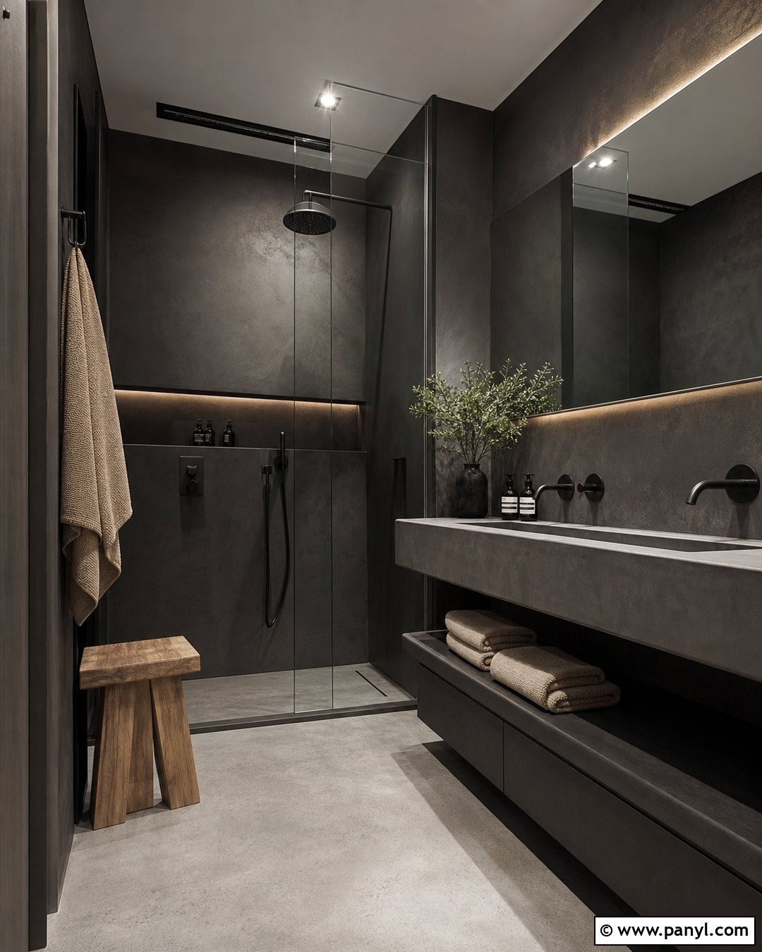 Matte Black Bathroom With Concrete - 20 Elegant Bathroom With Dark Walls
