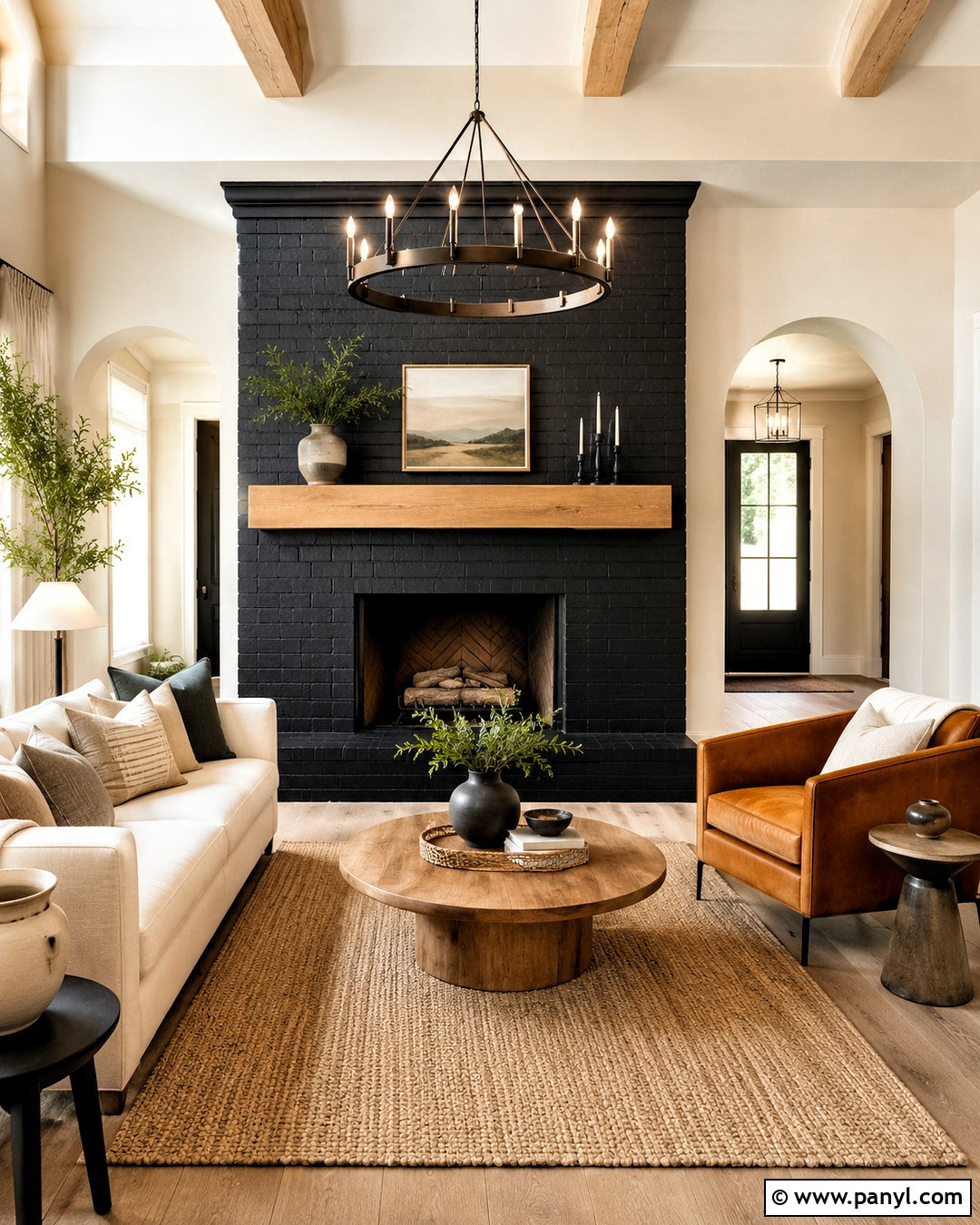 Matte Black Brick Fireplace With Wood Mantel - 20 black painted brick fireplace ideas