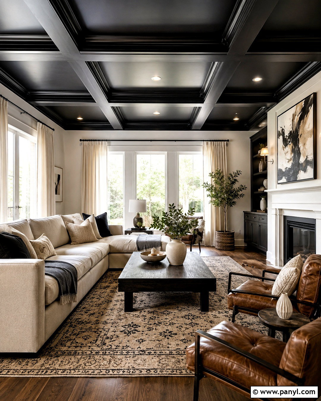 Matte Black Coffered Ceiling - 20 painted ceiling ideas living room ideas