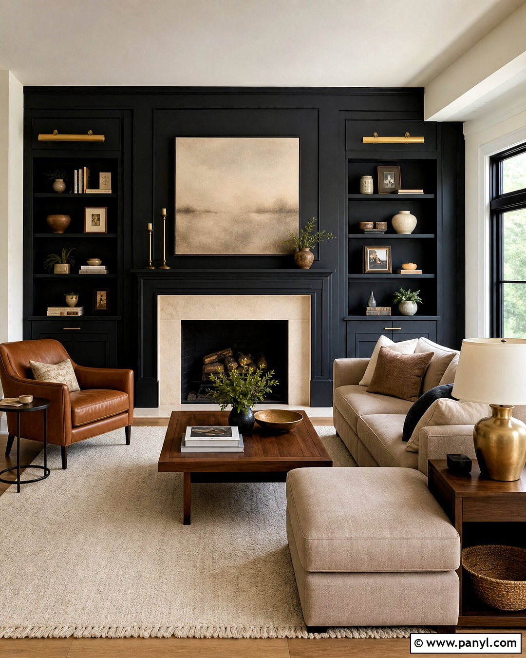 Matte Black Fireplace Wall - 20 dark feature wall living room ideas