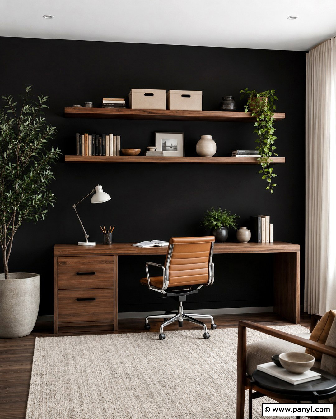 Matte Black Home Office Wall - 20 Mat Black Wall Ideas