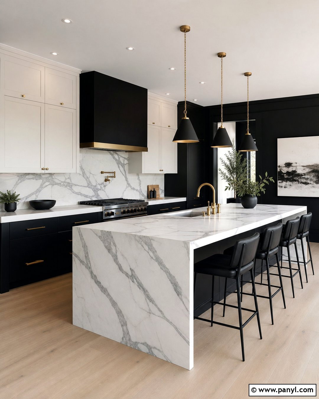 Matte Black Kitchen Walls With Marble - 20 Contemporary Kitchen Black Walls