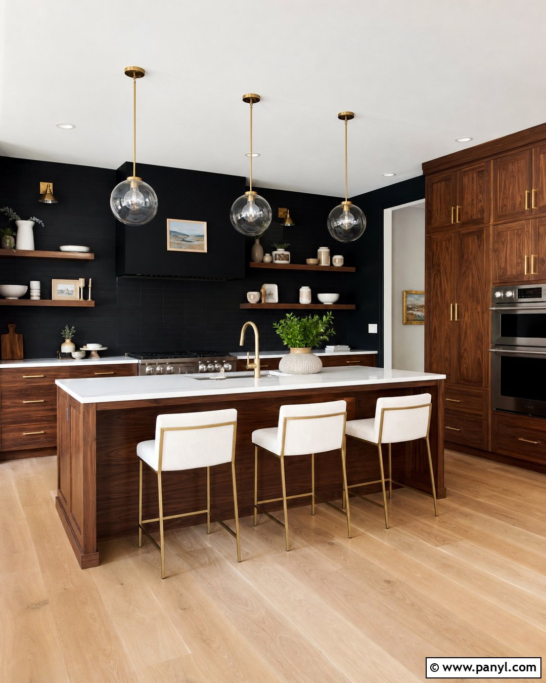 Matte Black Kitchen Walls With Walnut Cabinets - 20 Black Kitchen Walls With Brown Cabinets