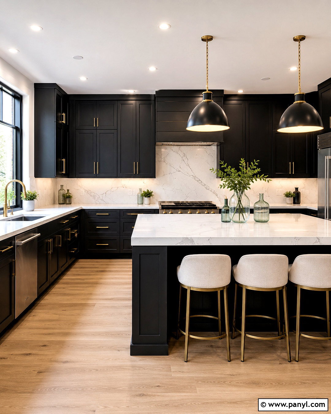 Matte Black Kitchen With White Marble - 20 dark kitchen ideas