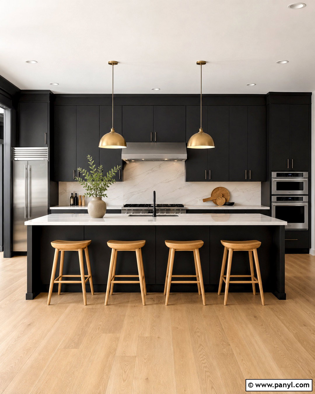 Matte Black Kitchen With White Quartz - 20 black kitchen design ideas
