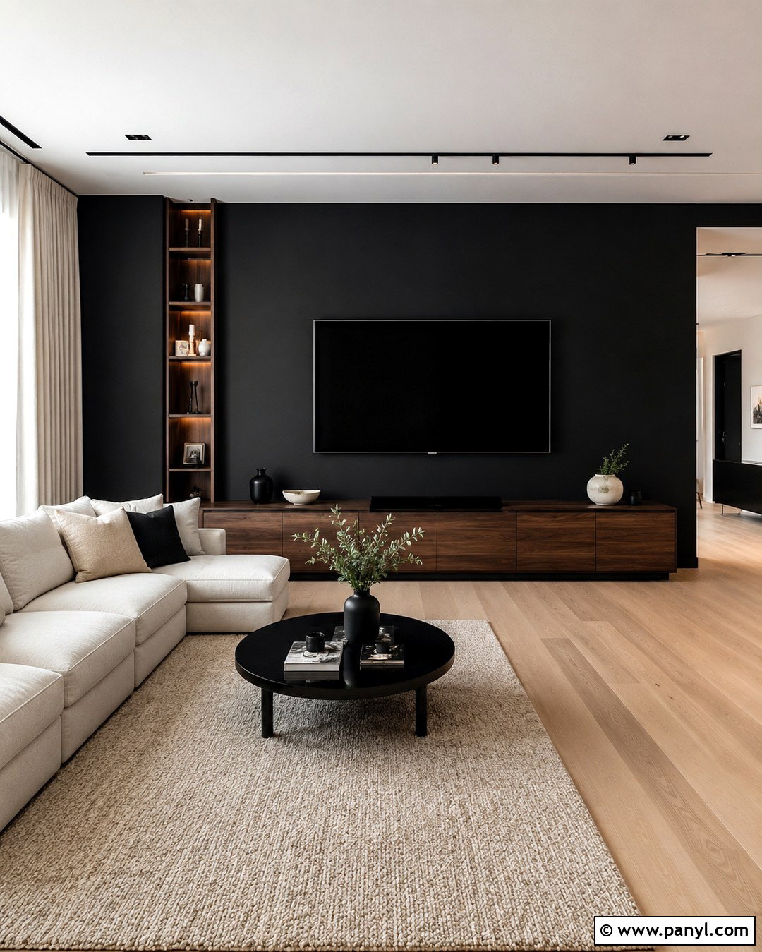 Matte Black TV Wall - 20 Paint Around Tv On Wall Ideas