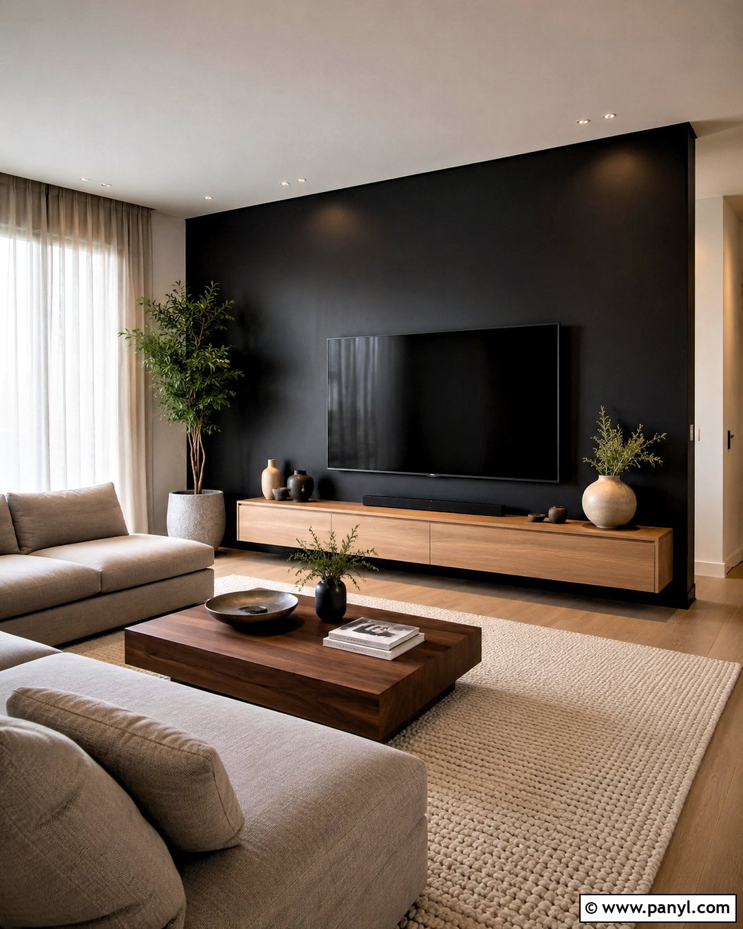 Matte Black TV Wall - 20 dark tv wall living room ideas