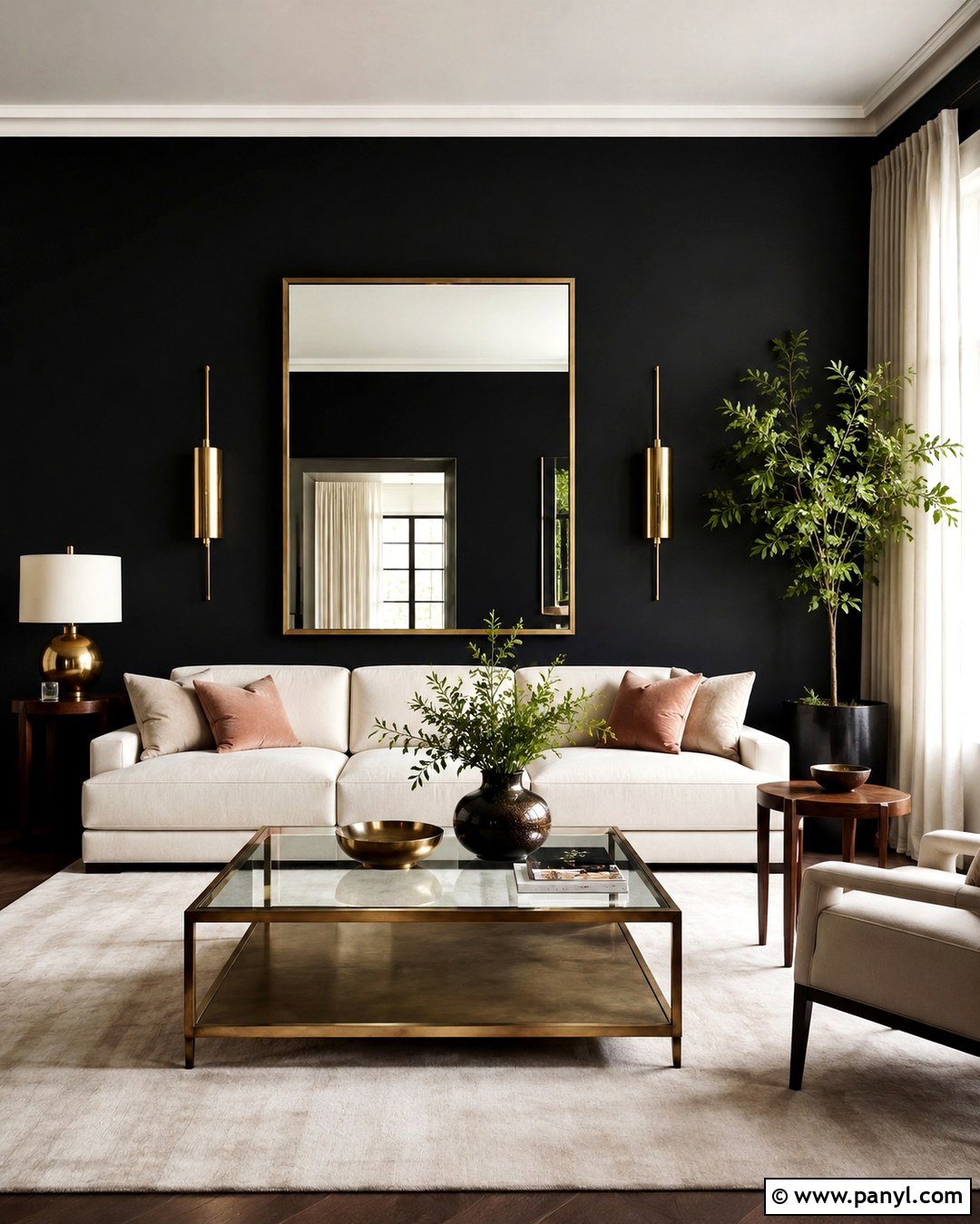 Matte Black Wall With Gold Accents - 20 Mat Black Wall Ideas
