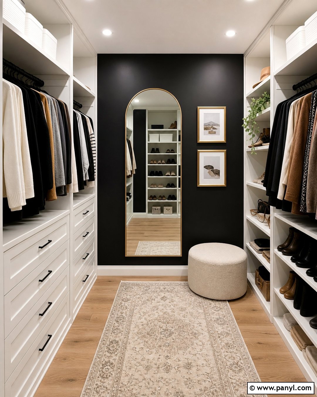 Matte Black Wall With White Closet Shelves - 20 Black Accent Wall Closet Ideas