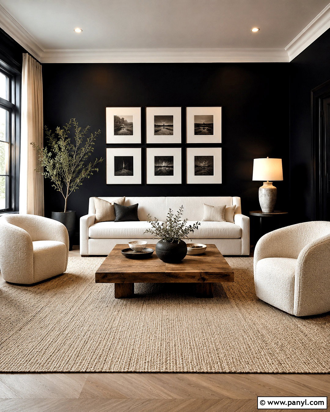 Matte Black Walls With Cream Furniture - 20 black walls living room ideas