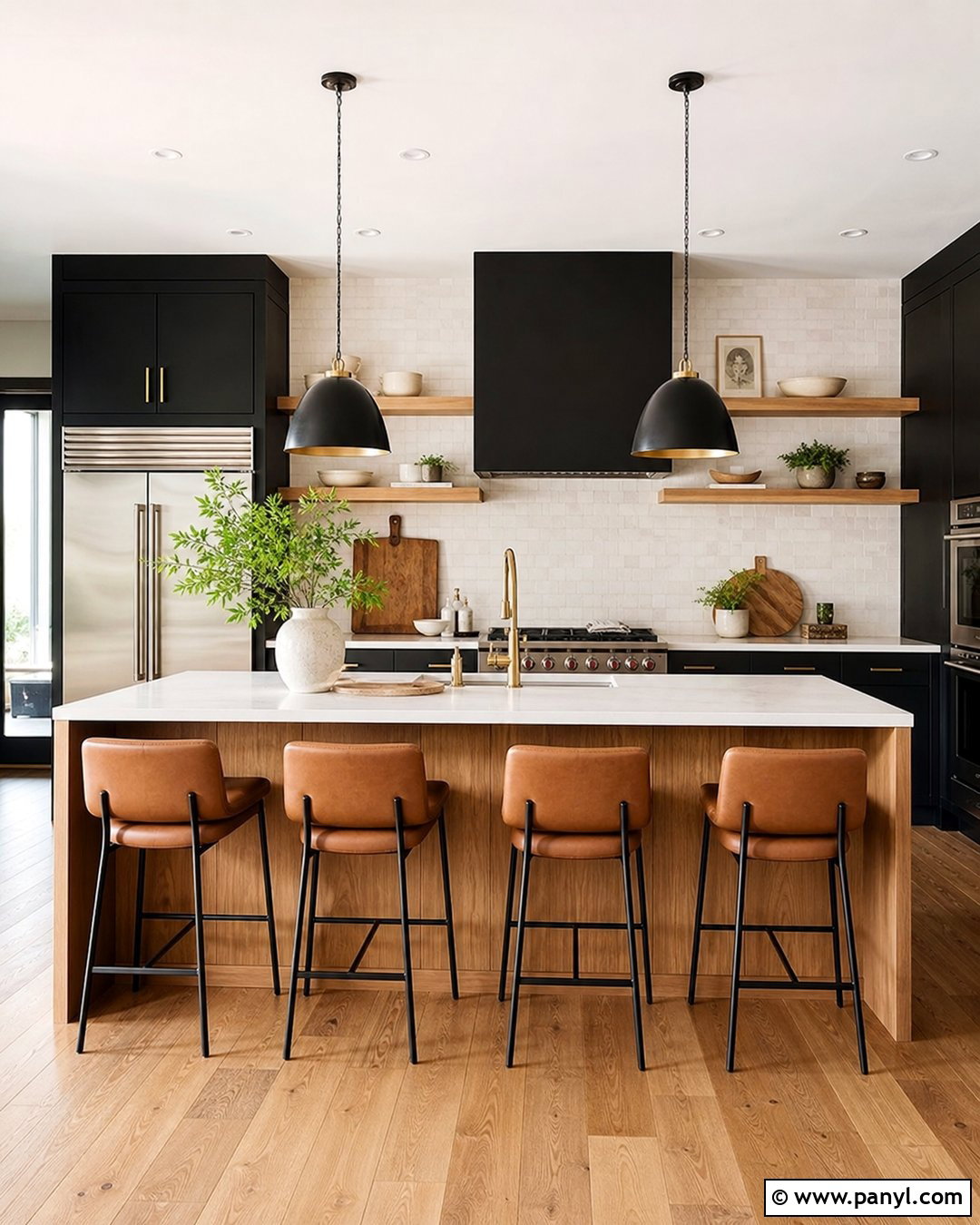 Matte Black Walls With Natural Oak Floors - 25 Wall Color Combination With Wooden Floor Ideas