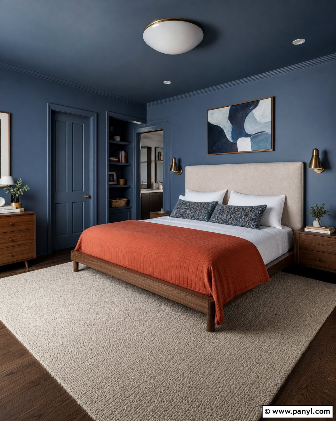 Matte Blue Color Drenched Bedroom - 20 Matte Blue Wall Color Ideas