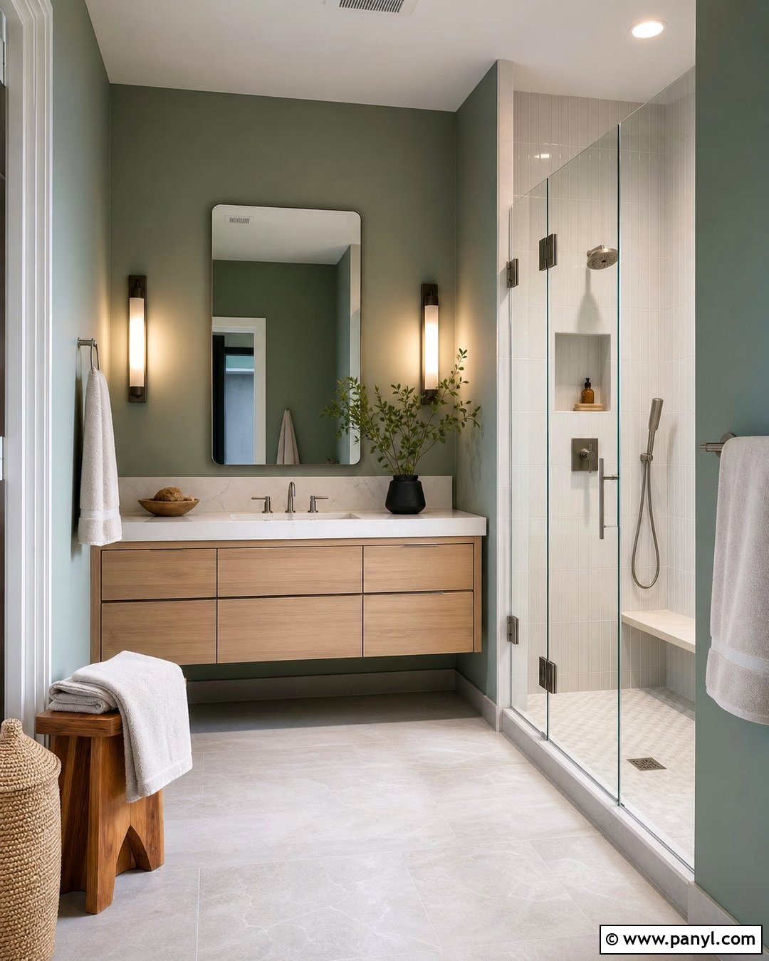 Matte Eucalyptus Green Bathroom Walls - 20 Matte Green Wall Color Ideas