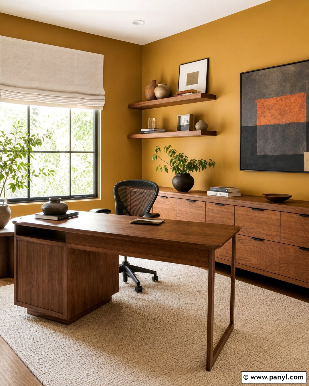 Matte Gold Home Office - 25 Gold Wall Color Ideas