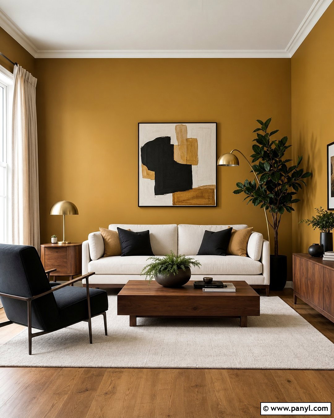 Matte Golden Living Room Wall - 35 golden wall ideas