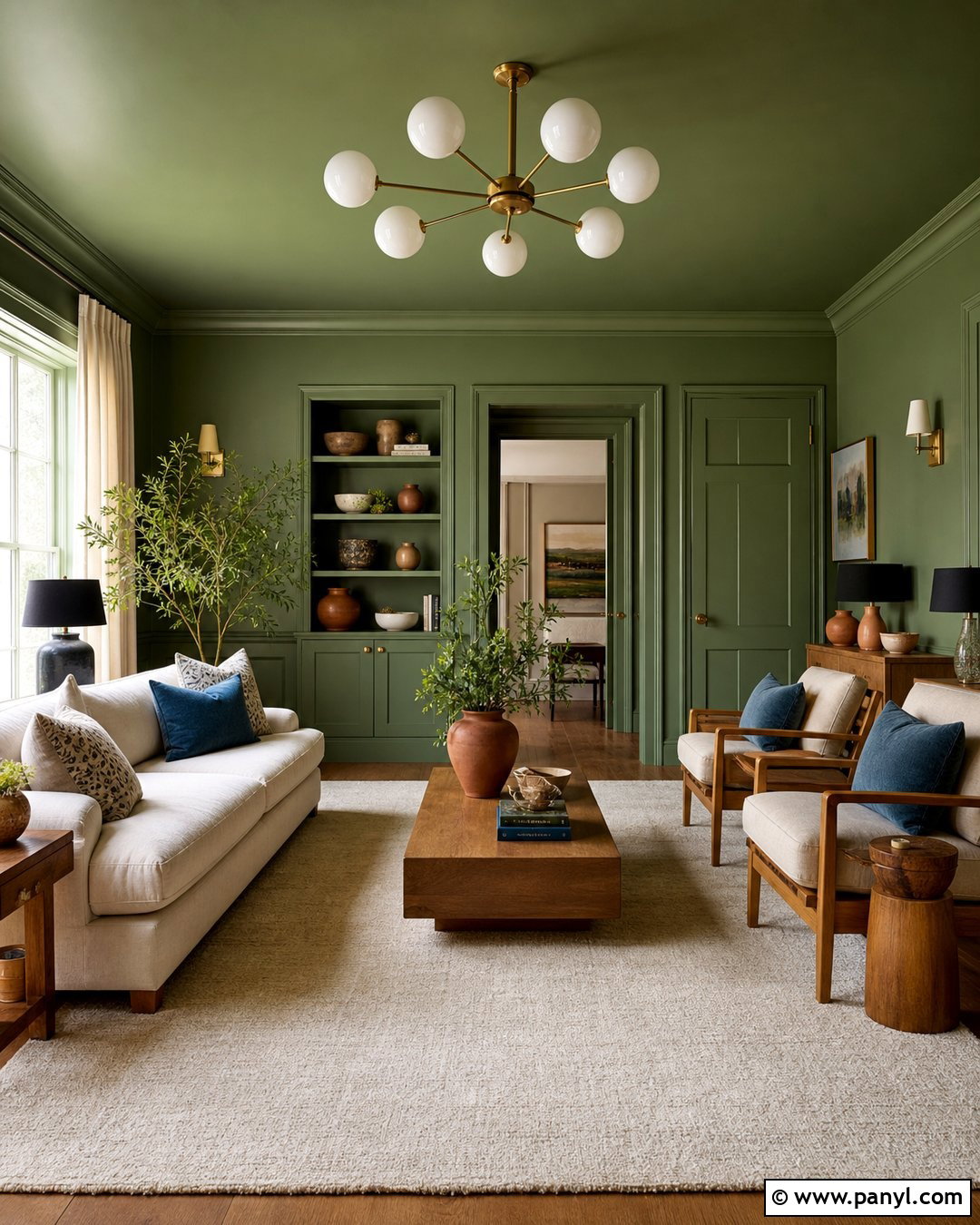 Matte Green Color Drenched Room - 20 Matte Green Wall Color Ideas