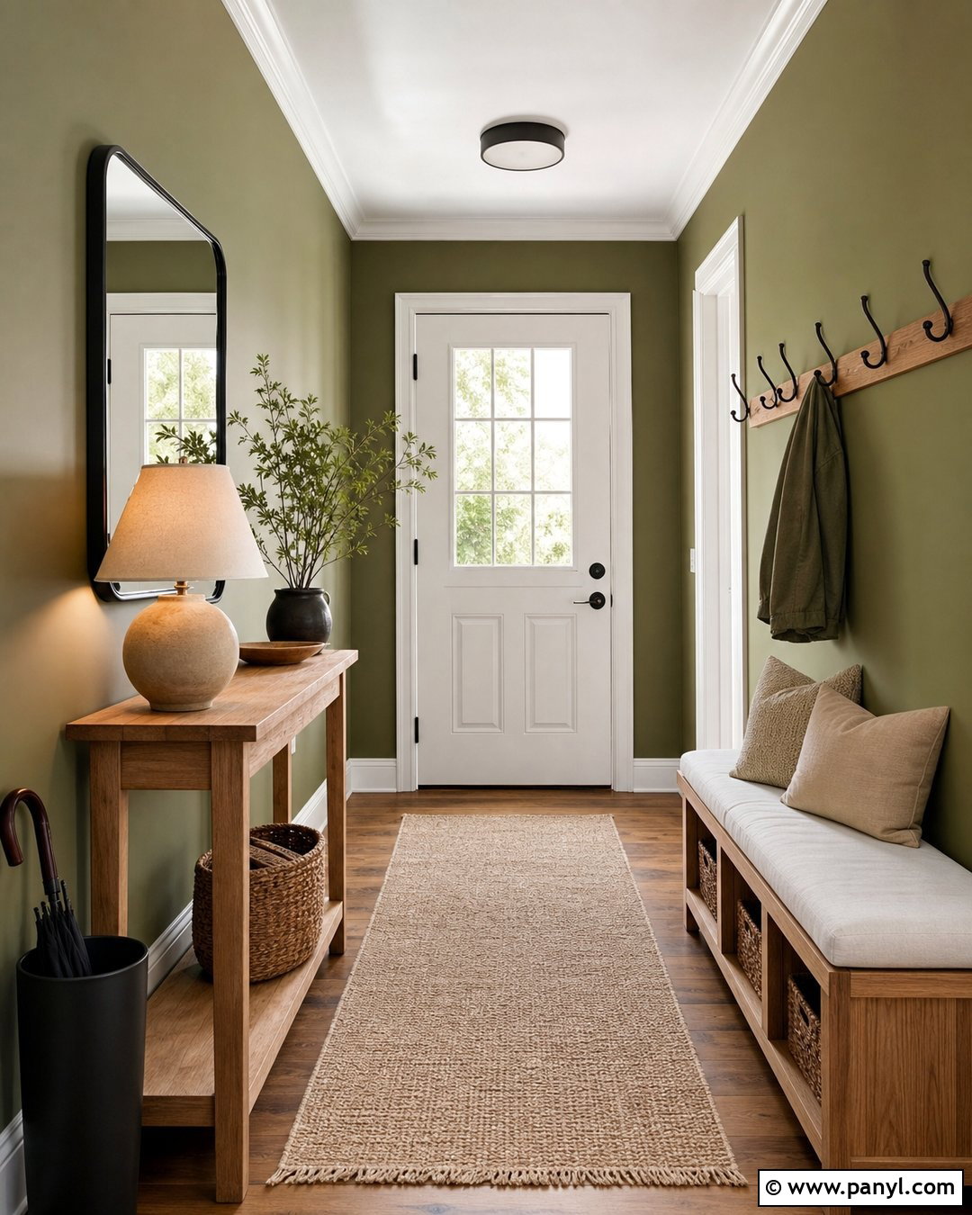 Matte Khaki Green Entryway Walls - 20 Matte Green Wall Color Ideas