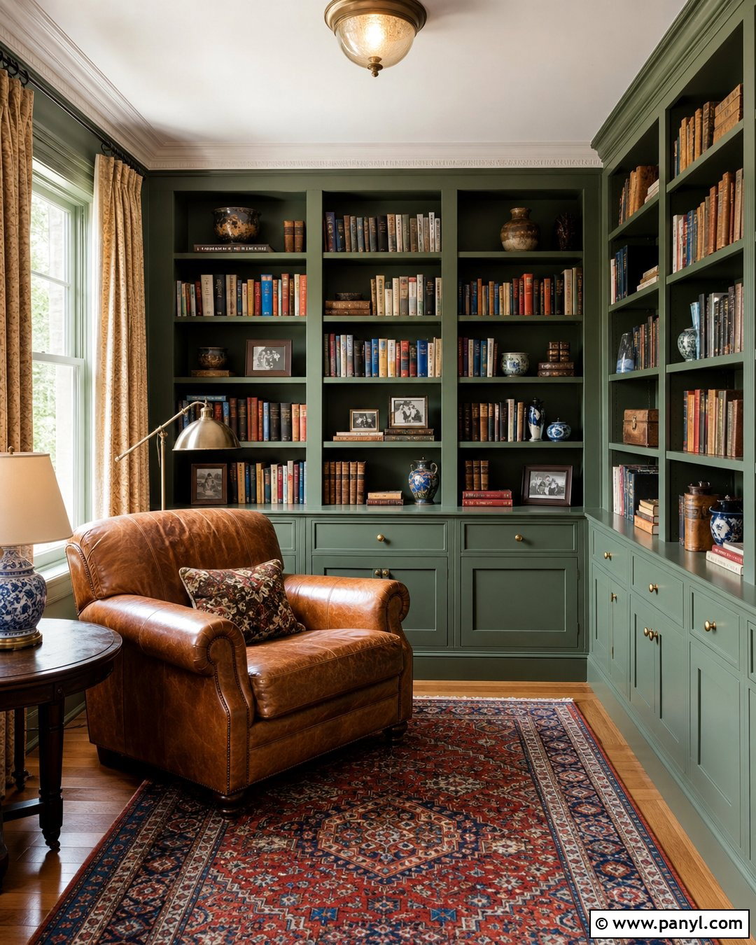 Matte Pine Green Library Walls - 20 Matte Green Wall Color Ideas