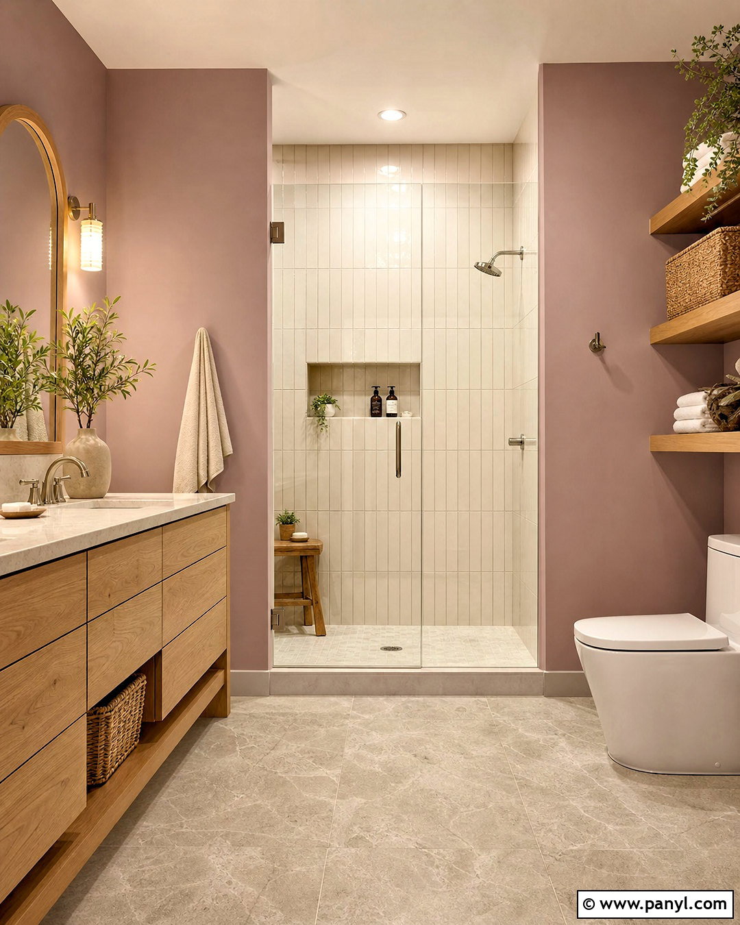 Mauve Bathroom With Natural Wood - 20 mauve bathroom ideas