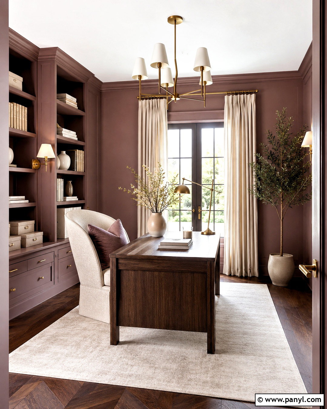 Mauve Color Drenched Office - 20 mauve office ideas