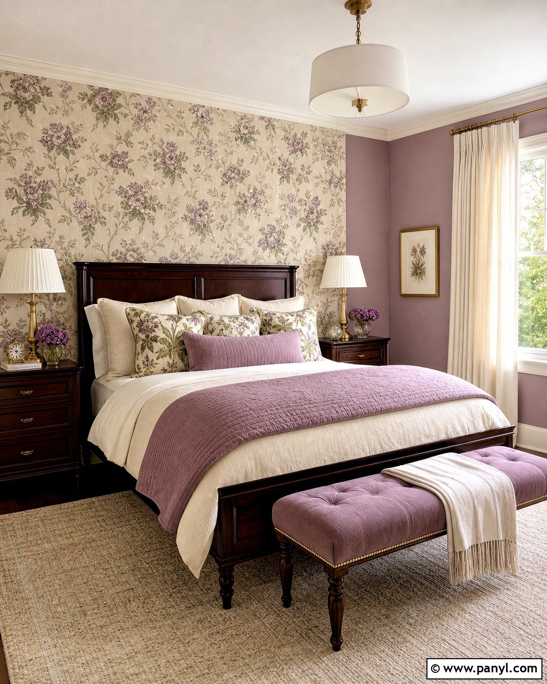 Mauve Guest Bedroom With Floral Wallpaper - 20 mauve room ideas