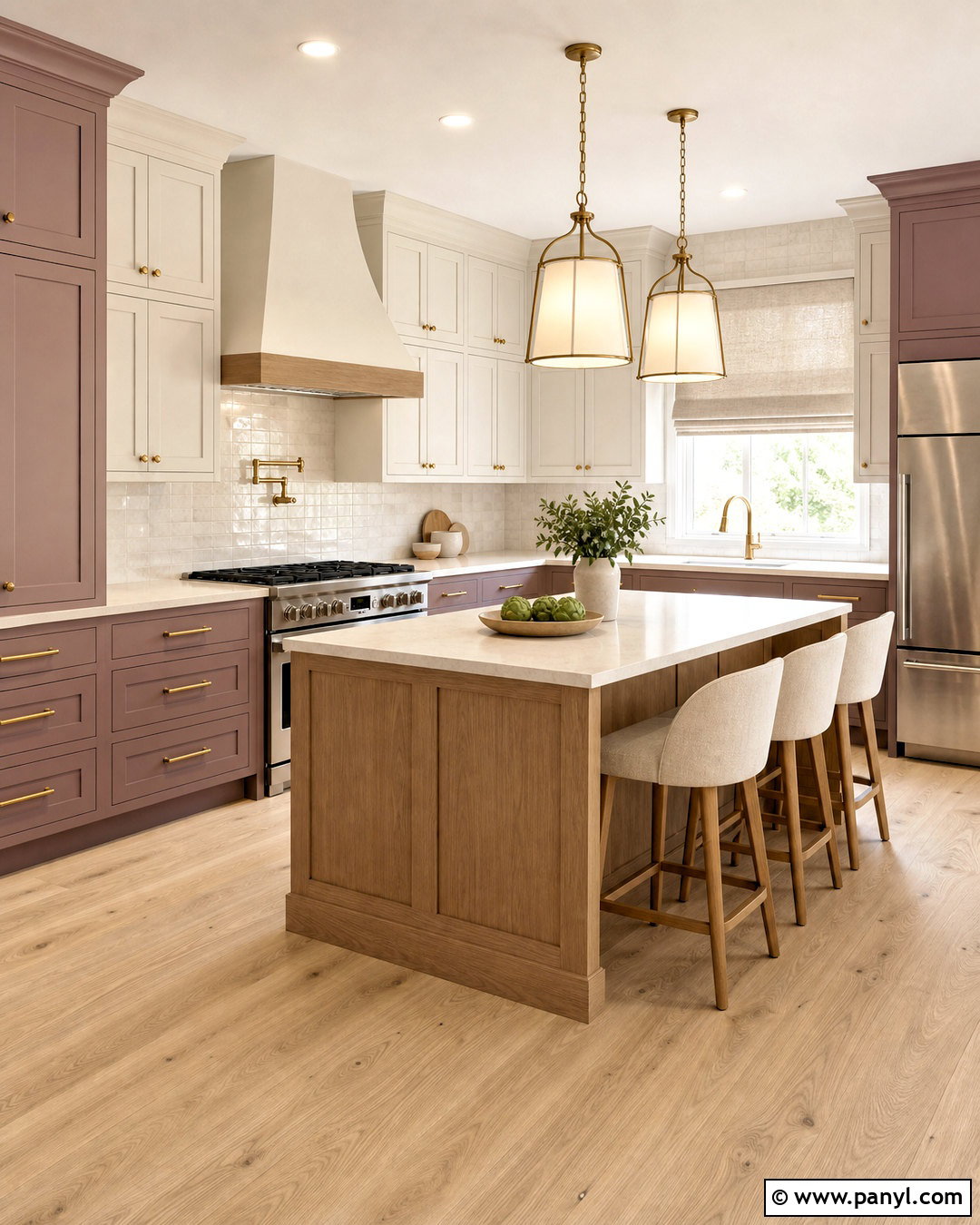 Mauve Kitchen With Brass Hardware - 20 mauve room ideas