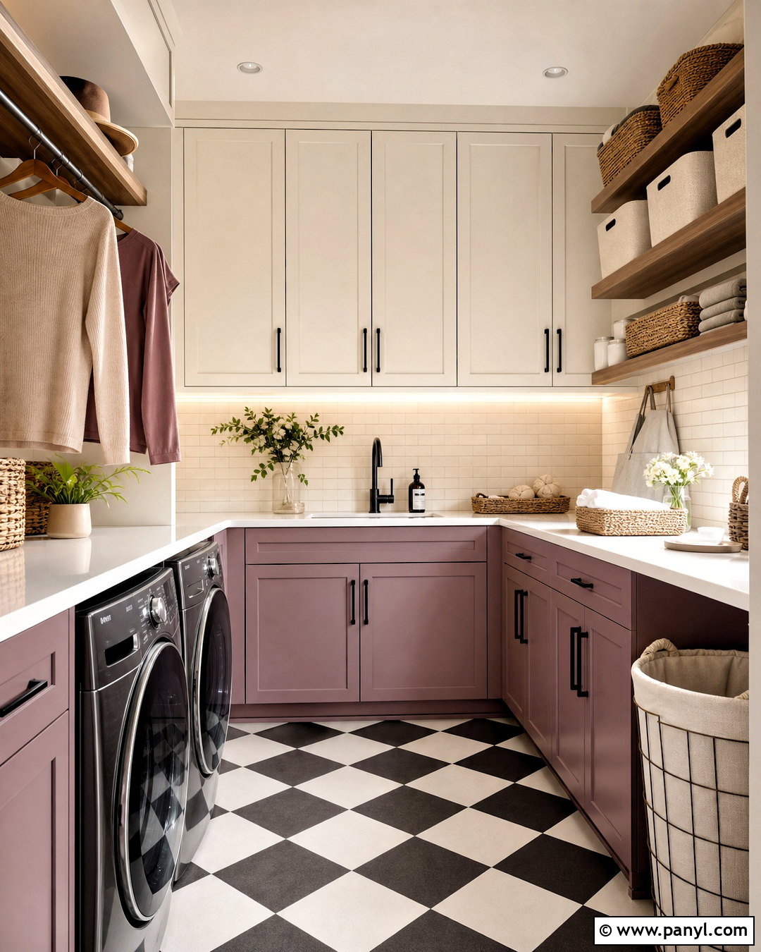 Mauve Laundry Room With Checkerboard Tile - 20 mauve room ideas
