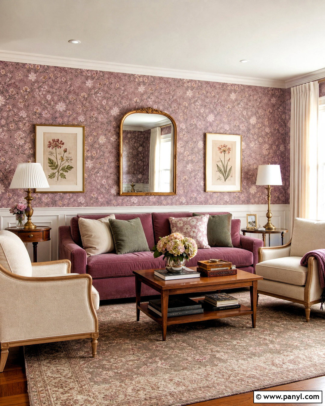 Mauve Living Room With Floral Wallpaper - 20 mauve living room ideas