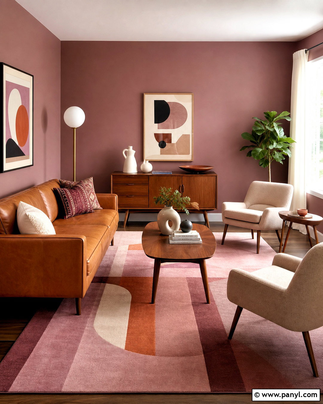 Mauve Living Room With Midcentury Furniture - 20 mauve room ideas