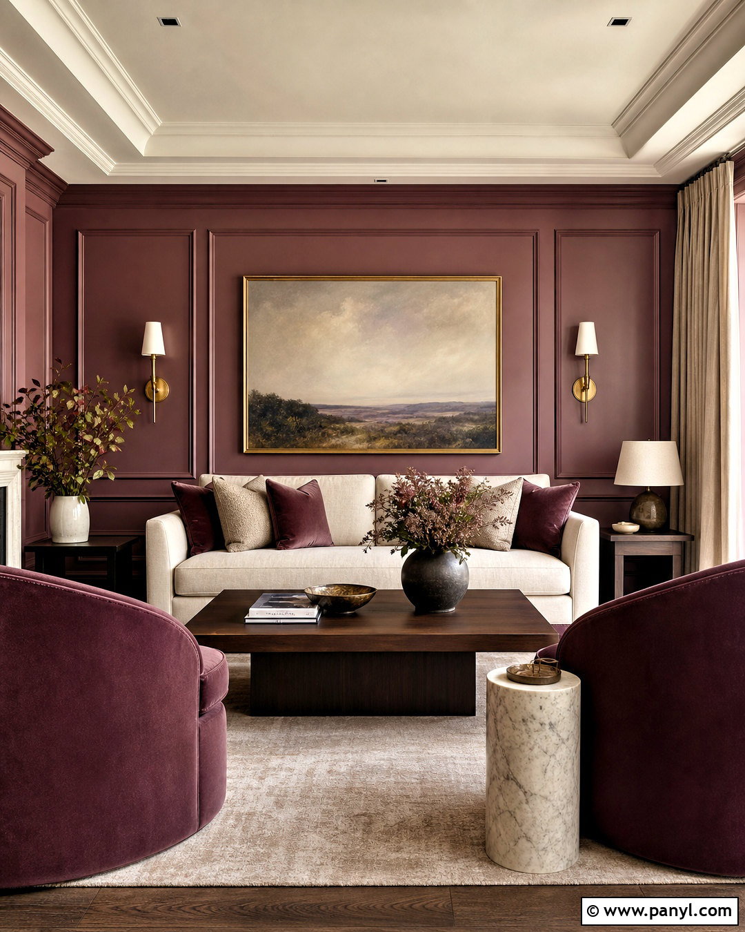 Mauve Living Room With Wall Paneling - 20 mauve living room ideas