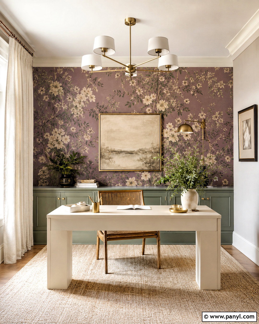 Mauve Office With Floral Wallpaper - 20 mauve office ideas