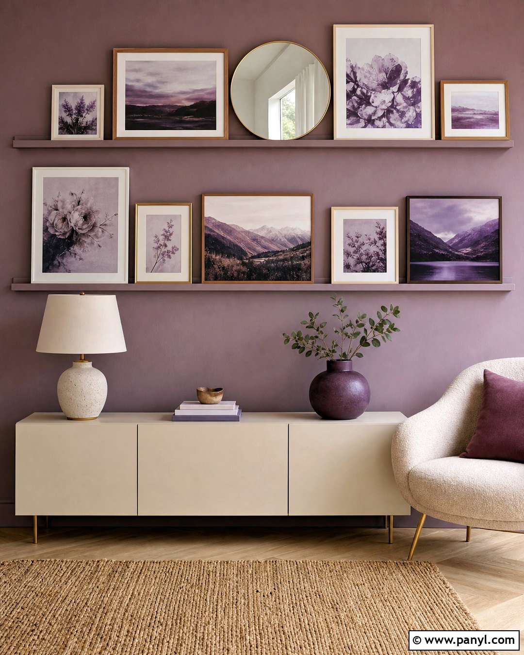 Mauve Picture Ledge Display - 20 purple wall decor ideas