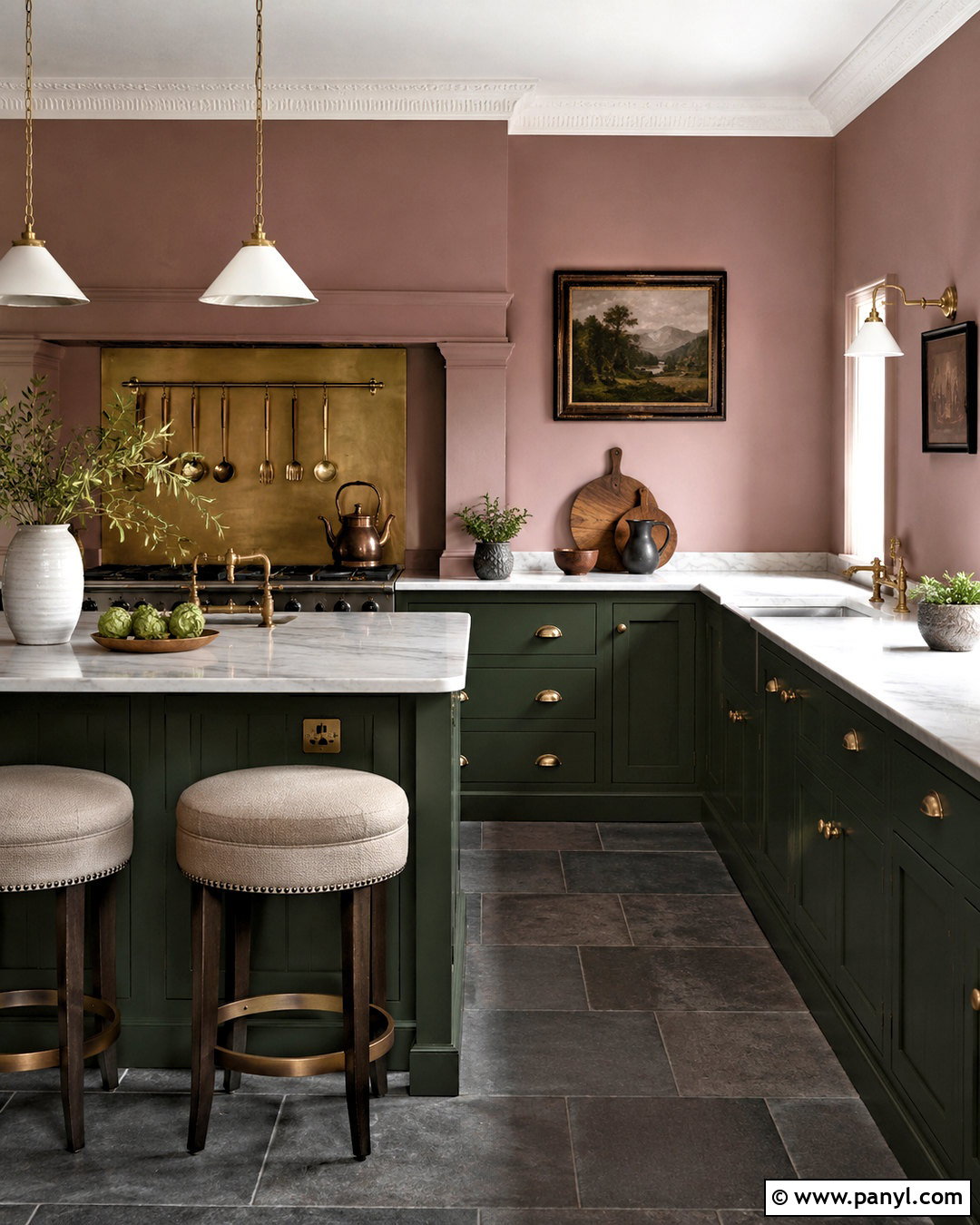 Mauve Pink Kitchen Walls With Dark Green Cabinets - 40 pink kitchen walls