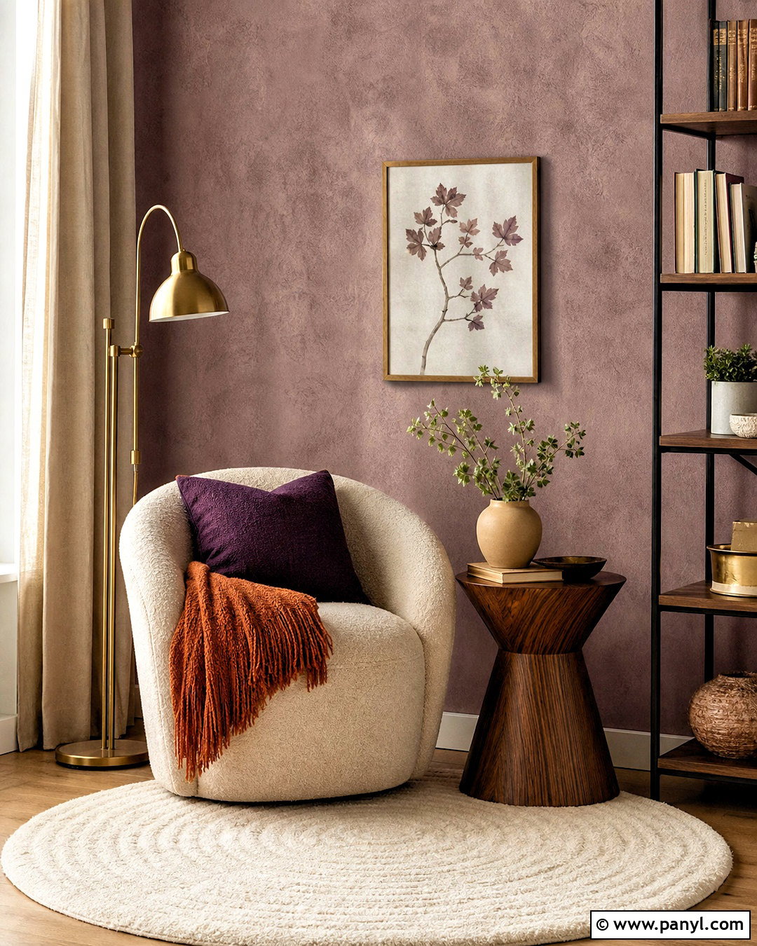 Mauve Reading Nook Lime Wash Accent Wall - 20 lime wash accent wall ideas