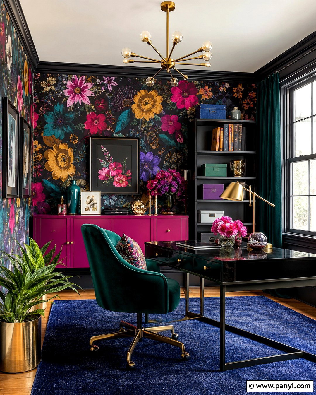 Maximalist Floral Accent Wall - 20 Floral Accent Wall Office Ideas