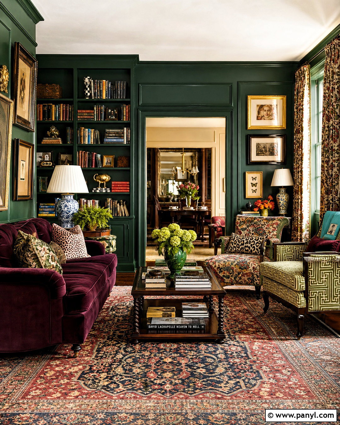 Maximalist Green Living Room - 20 moody green living room ideas