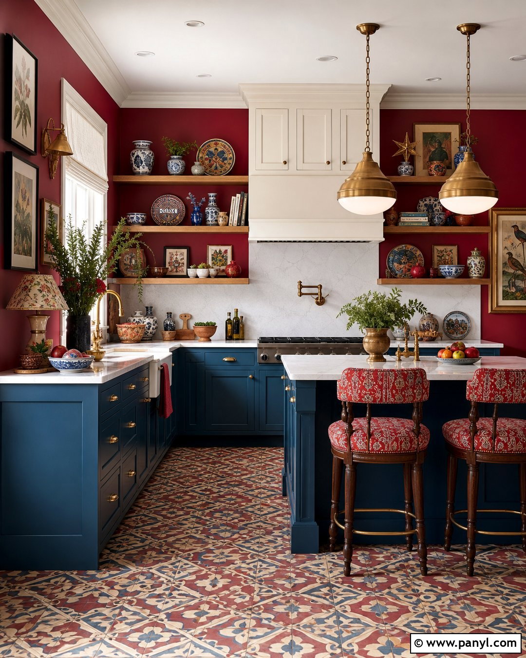 Maximalist Kitchen With Red Walls - 35 red kitchen walls