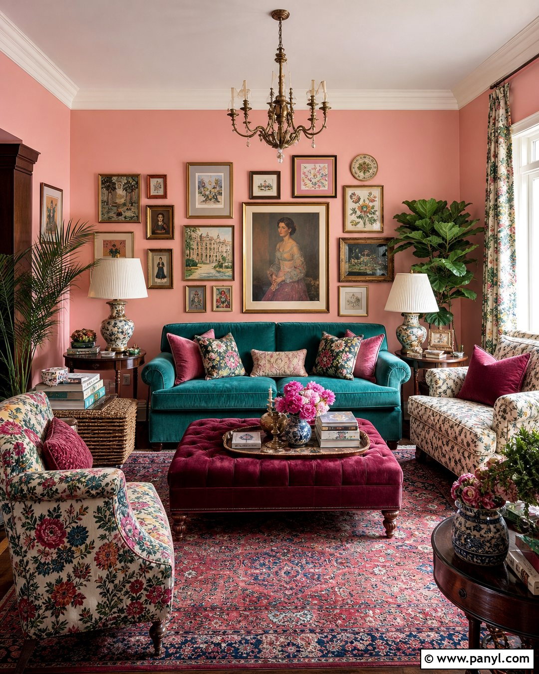 Maximalist Living Room With Blush Pink Walls - 35 Blush Pink Walls