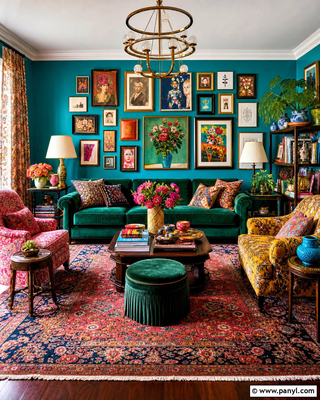 Maximalist Living Room With Turquoise Walls - 20 turquoise walls living room ideas