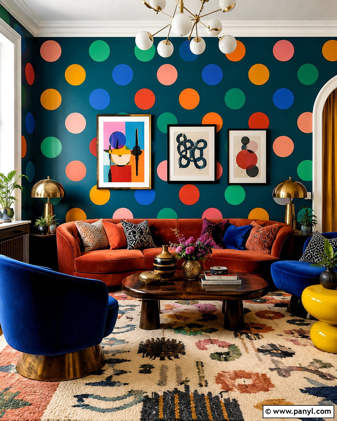 Maximalist Polka Dot Living Room Wall - 40 polka dot walls