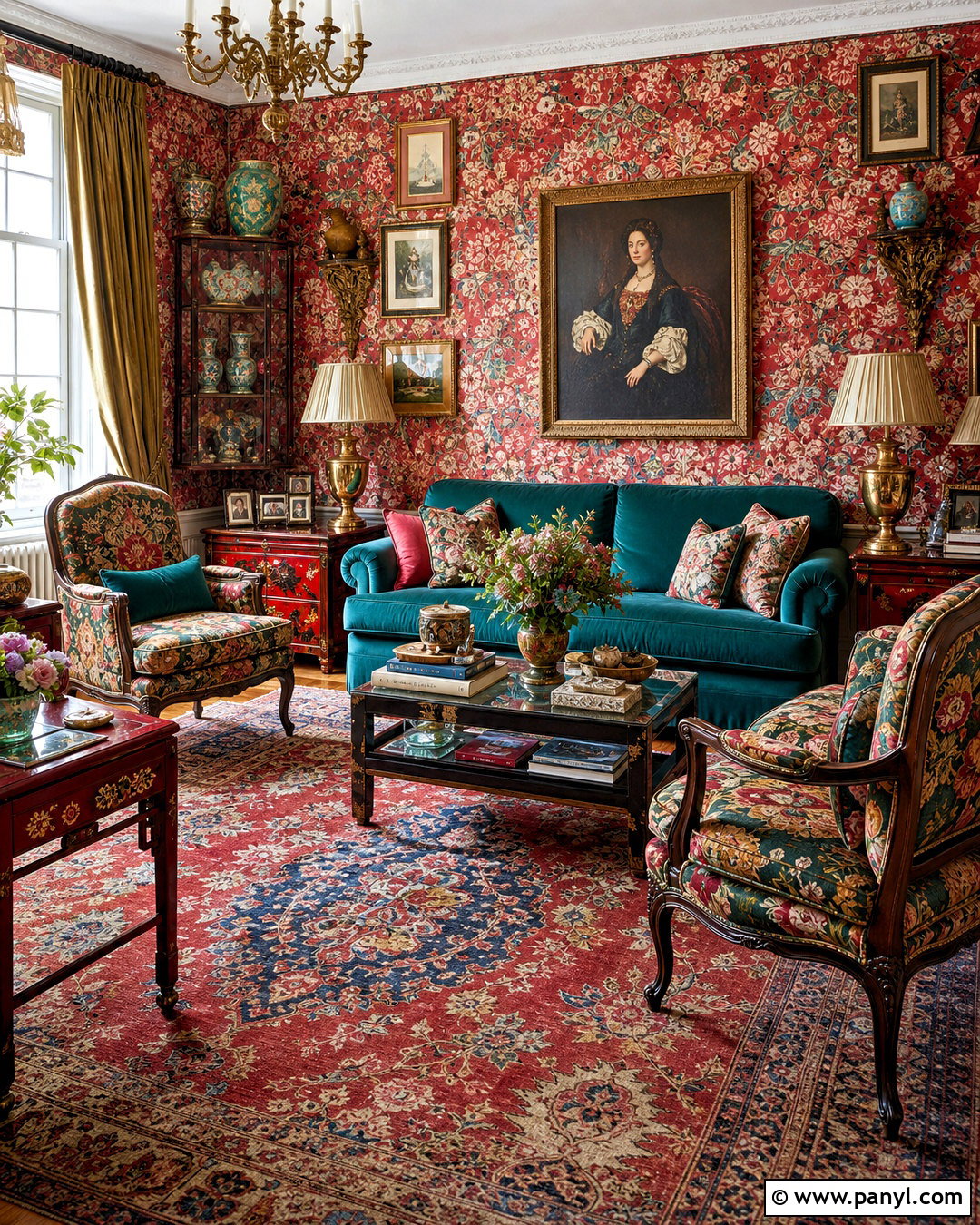 Maximalist Red Floral Wallpaper Parlor - 20 antique red floral wallpaper ideas
