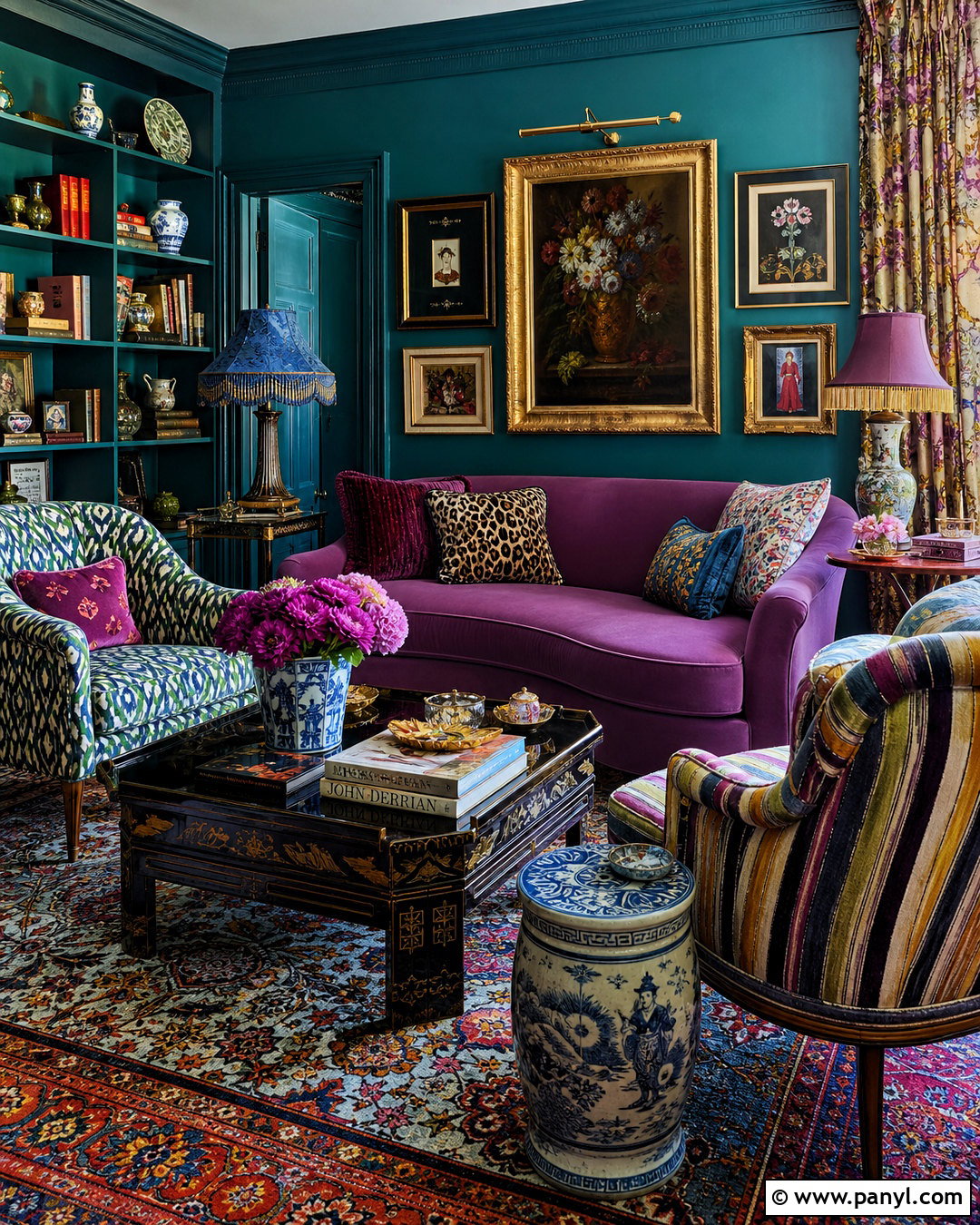 Maximalist Teal And Purple Living Room - 20 teal and purple living room ideas