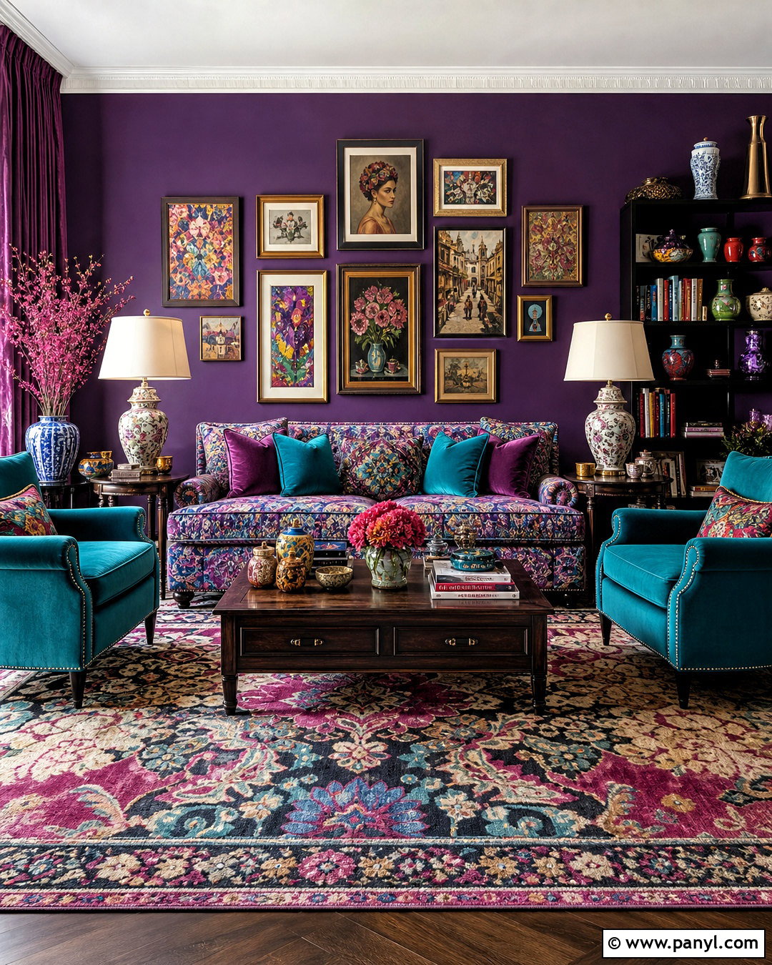 Maximalist Violet Living Room - 20 violet living room ideas
