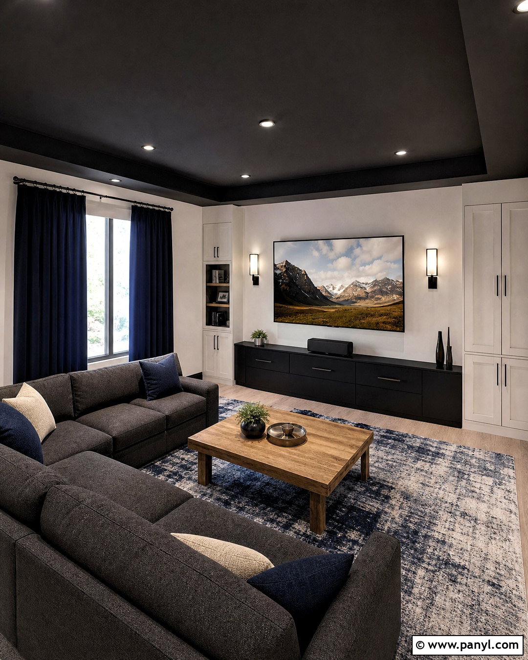 Media Room With Black Ceiling And White Walls - 20 black ceiling white walls