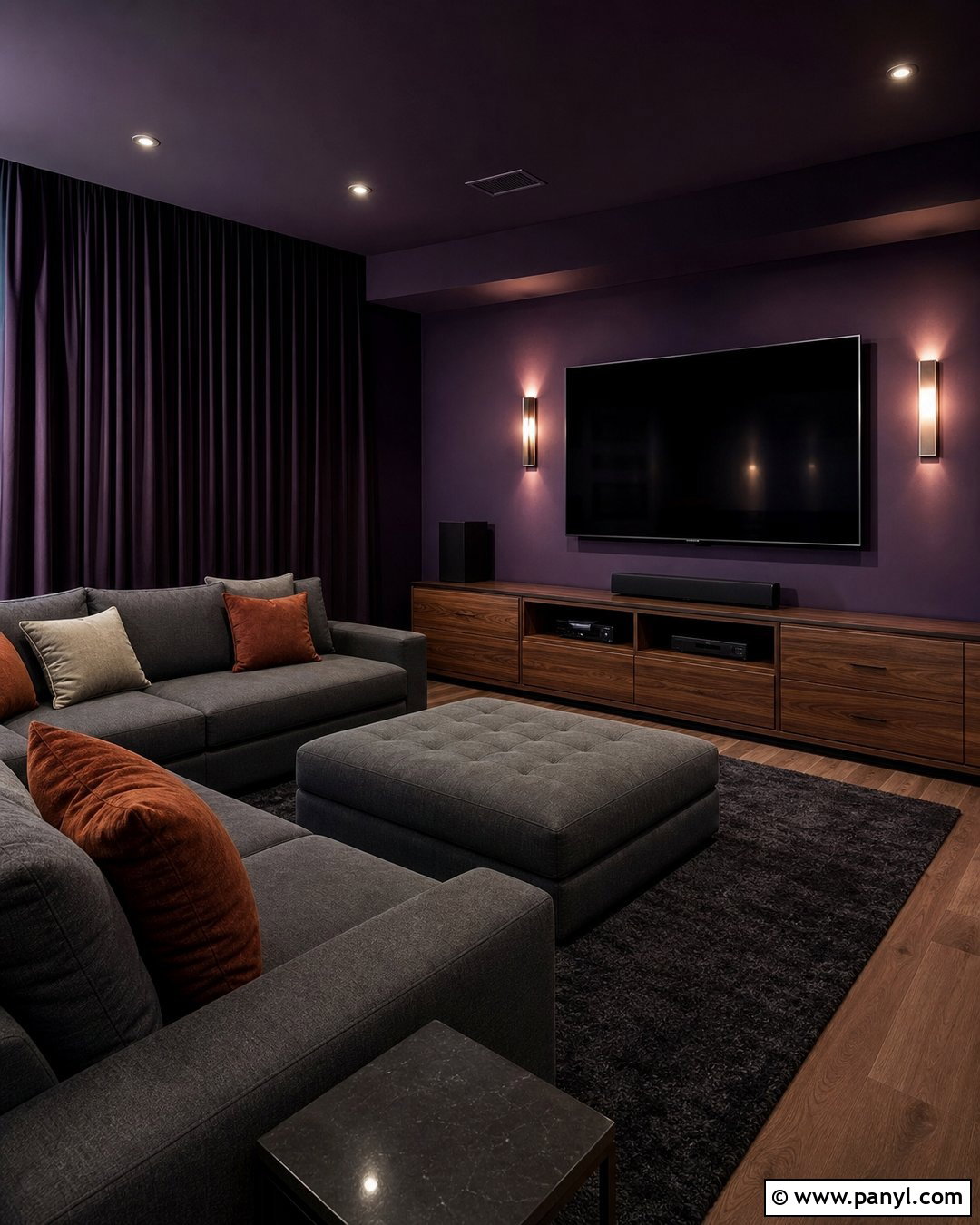 Media Room With Dark Purple Walls - 35 Dark Purple Walls