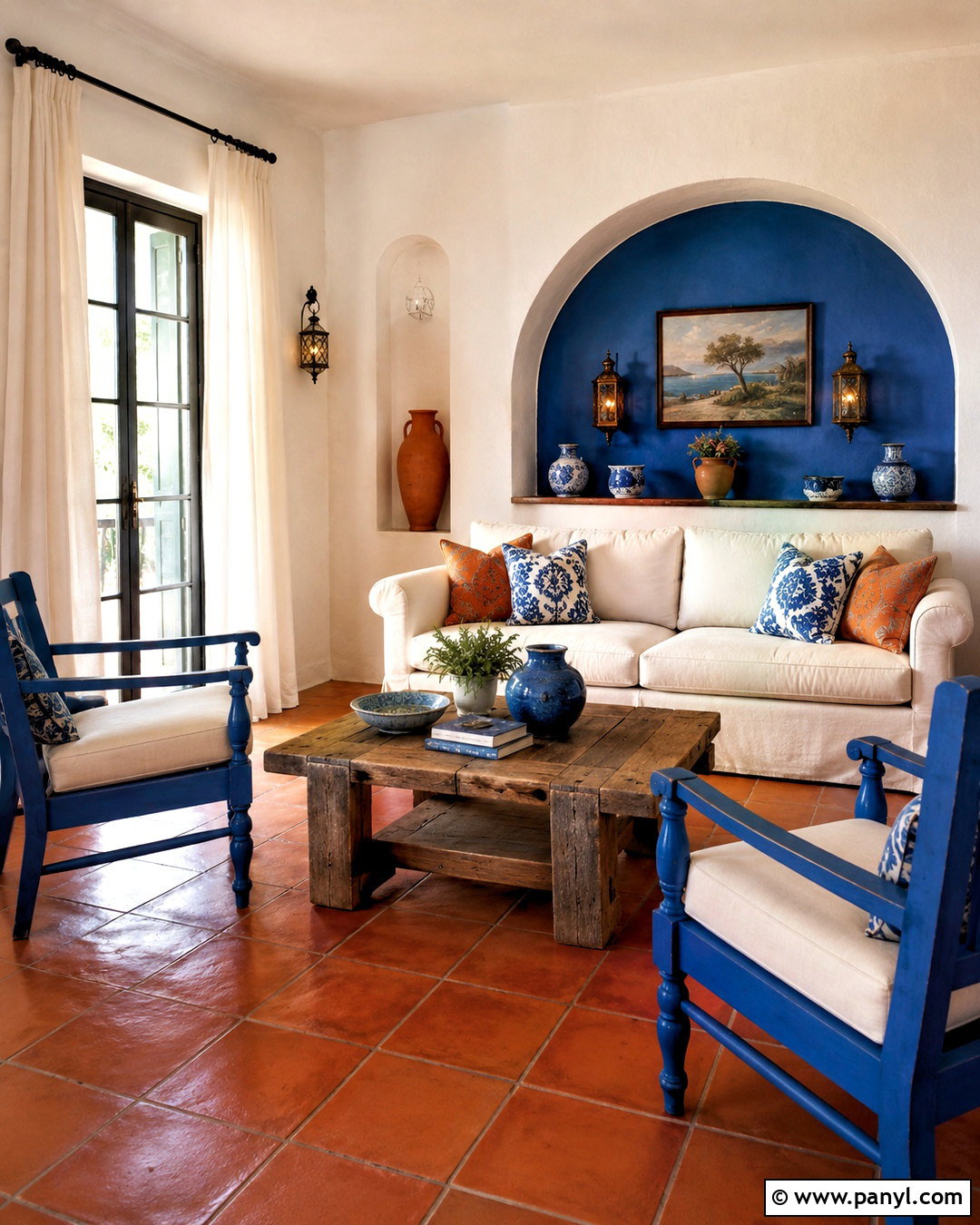 Mediterranean Blue and Terracotta Living Room - 20 blue and terracotta living room ideas