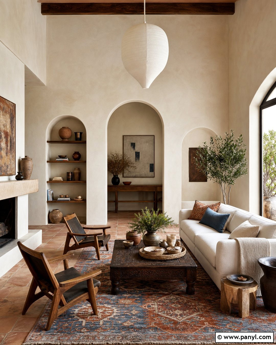 Mediterranean Cream Limewash Living Room - 30 cream limewash walls